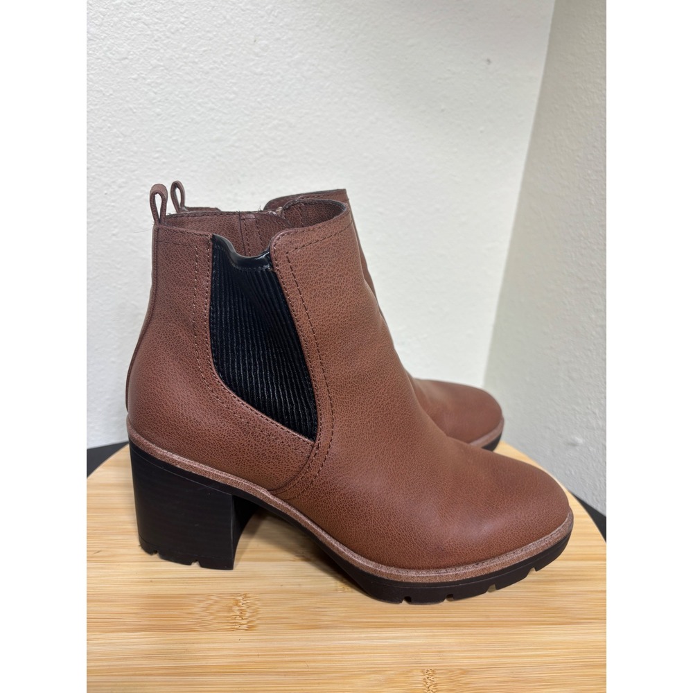 Naturalizer Ankle Boots 8.5M Madalynn Gore Brown Cognac Faux Leather Lug Sole‎